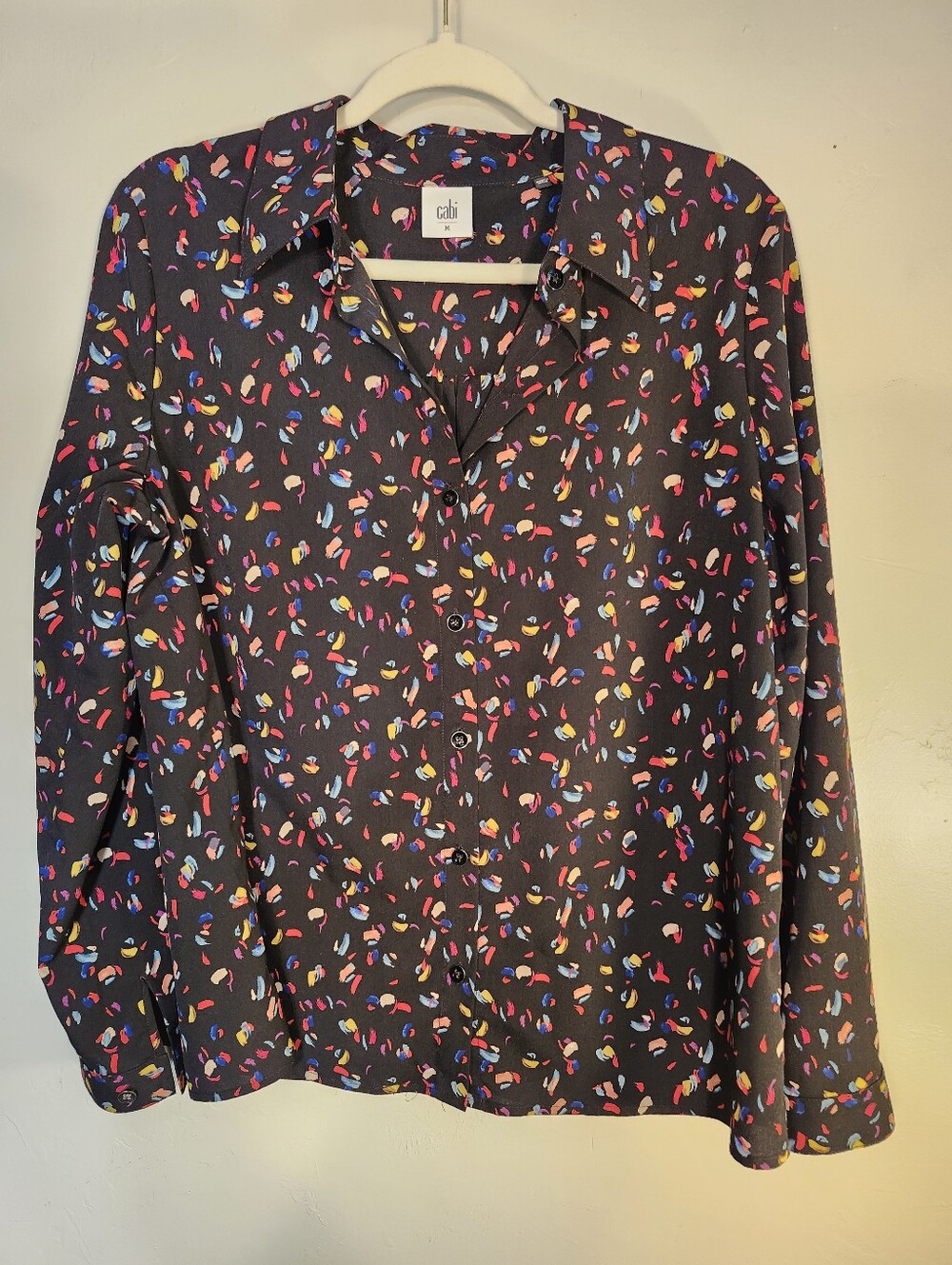 CAbi Black Button-Front Blouse with Multicolor Confetti Print